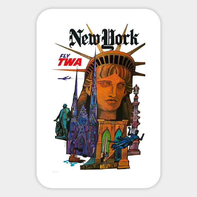 Vintage Travel Poster New York USA Fly TWA Sticker by vintagetreasure